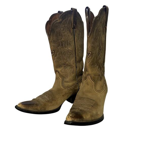 Ariat Embroidered Pointed Toe Distressed Tan Cowboy Boots Mens 8.5B - Picture 1 of 16